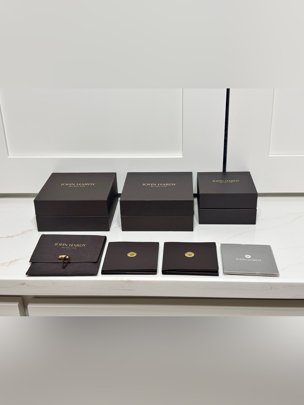 John Hardy Lot 3 Jewelry Boxes Pouch 3 New Cleaning Cloths Gift Packaging